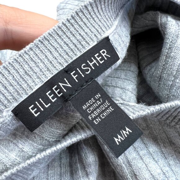 Eileen Fisher Gray Ribbed Wool Blend Sweater Size Medium - Picture 9 of 11